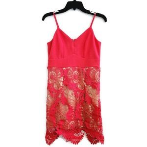 Luxxel Women's Spaghetti Strap Crochet Lined Dress Hot Pink Large